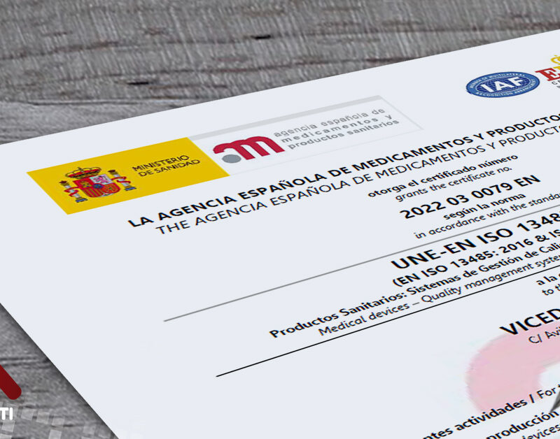 Vicedo Martí obtiene el Certificado ISO13485 “Sistema Gestión de calidad en productos sanitarios”.